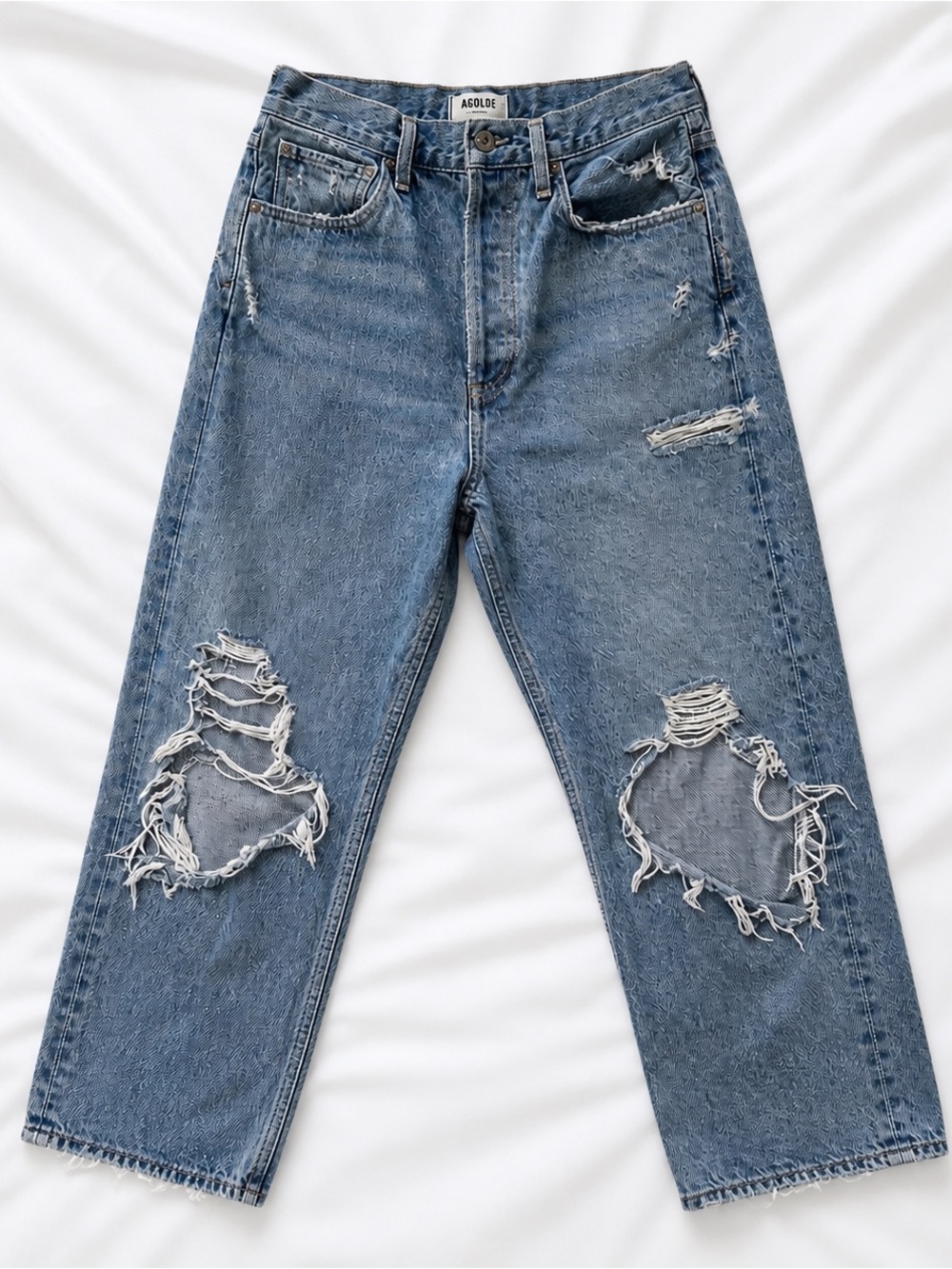 Agolde Straight Leg Distressed Denim Mid Rise - Picture 2 of 7